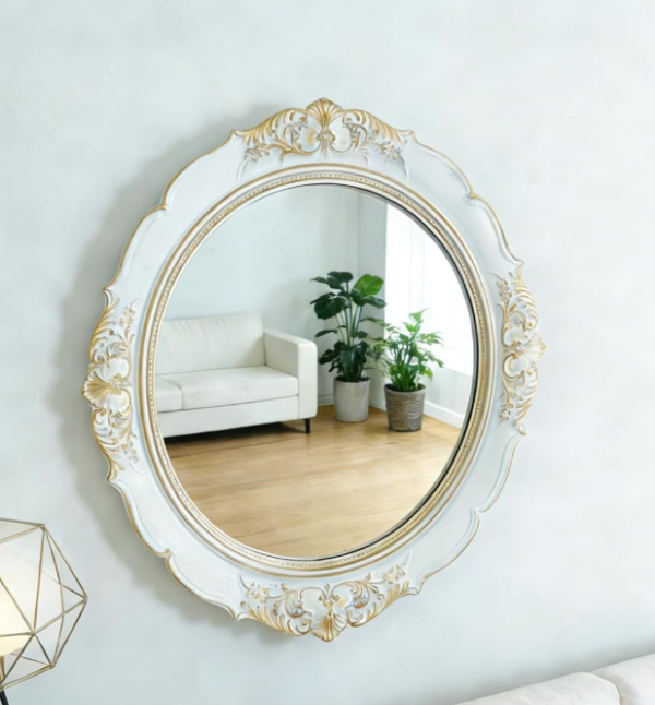 Round Resin Vintage Mirror — Platinum White Wall Decor